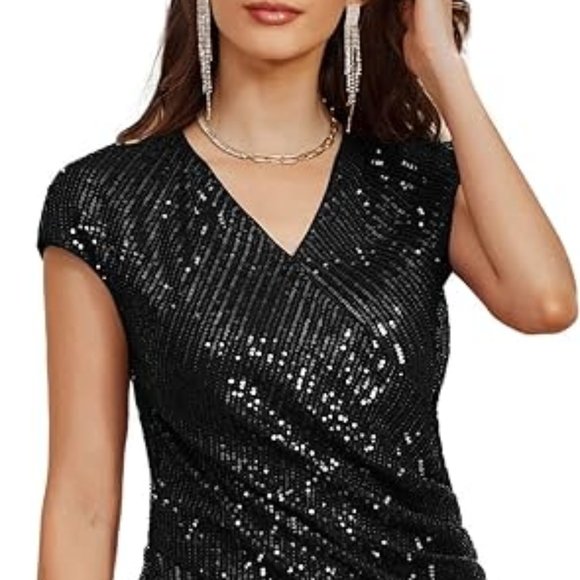 NEW YEARS EVE Womens Sparkle Sequin Shimmer Glitter Twist Front - Picture 2 of 6
